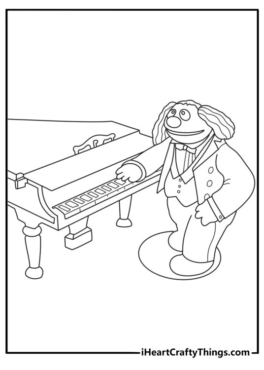 Free printable Muppet Babies sheet showing Rowlf at a tiny piano