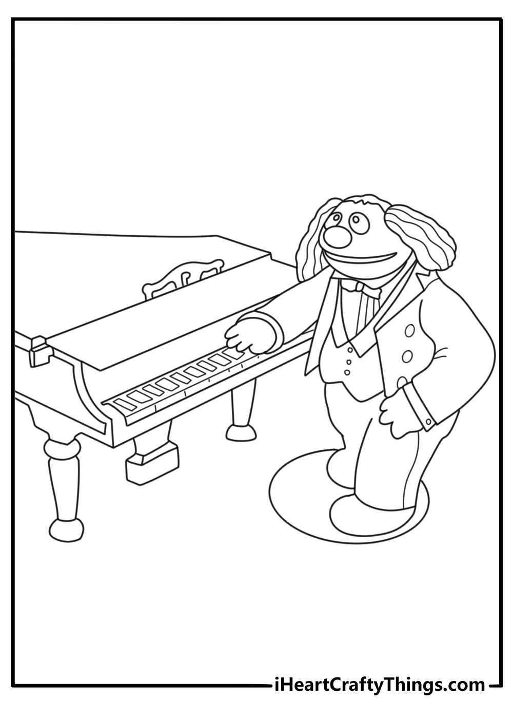 Free printable Muppet Babies sheet showing Rowlf at a tiny piano