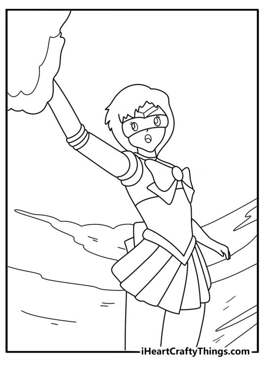Free printable Sailor Mercury Ami Mizuno with water swirl power easy coloring sheet