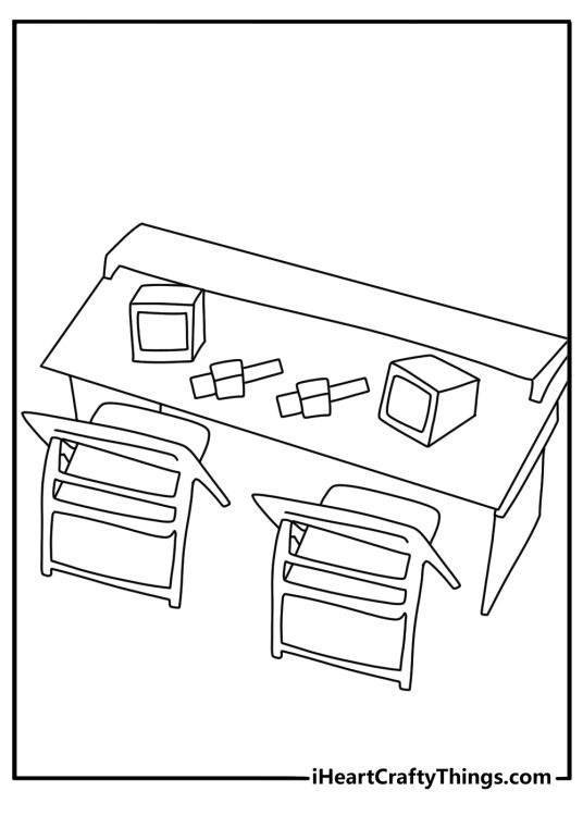 Free printable WWE coloring sheet with a microphone on the announcer table
