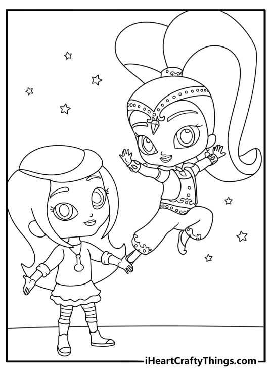 Free printable featuring Shine using genie magic beside Leah