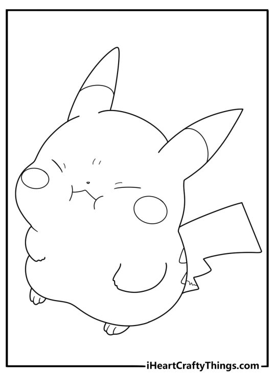 Free printable image depicting Pikachu squeezing his eyes shut and holding his breath