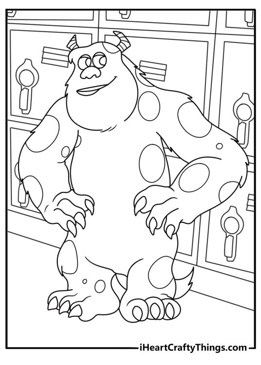 Free printable scene of Sulley entering the employee locker room