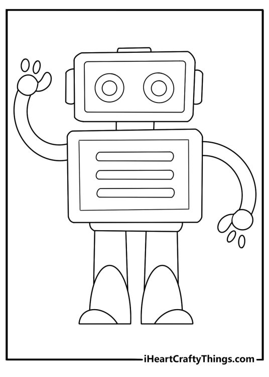 Free robot coloring page paf showing retro tin robot with knob dials