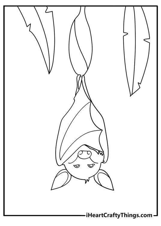 Fruit garden bat coloring sheet gliding near banana trees for children