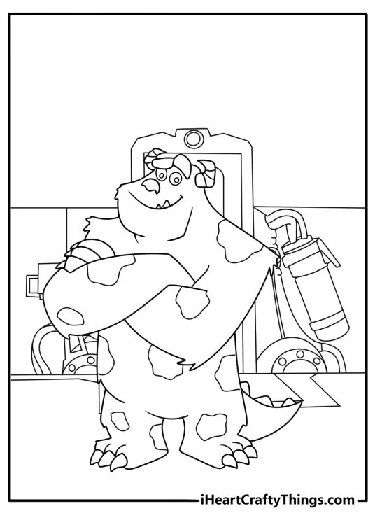 Fun Monsters Inc printable page with Sully in the training simulator