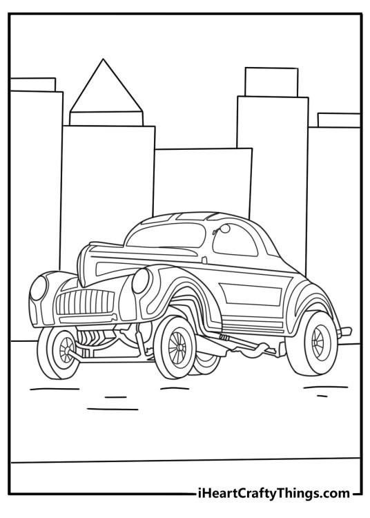 Gasser Hot Rod with straight front axle detailed coloring page for adults