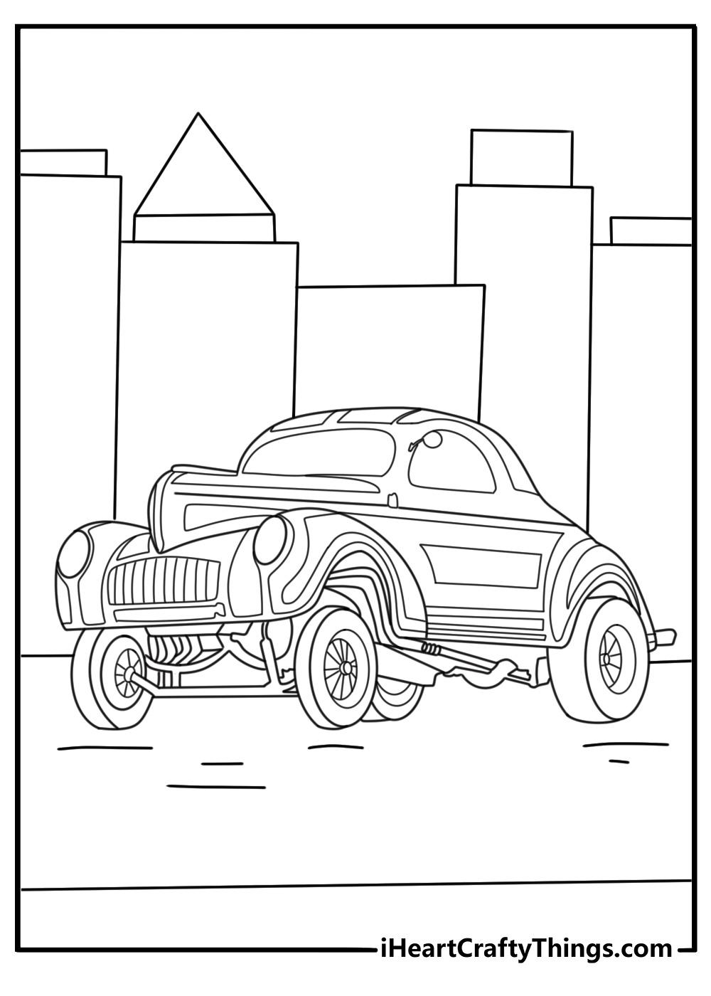 Gasser Hot Rod with straight front axle detailed coloring page for adults