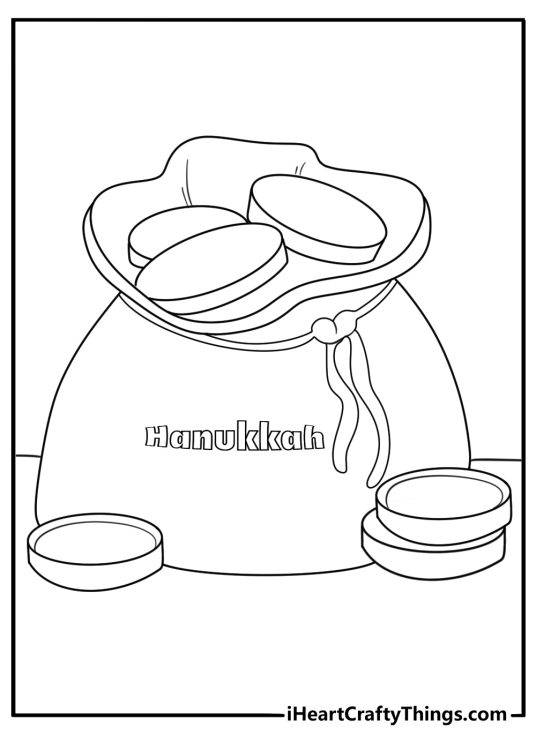 Gelt coin pouch with star seal kawaii cute coloring page for kids