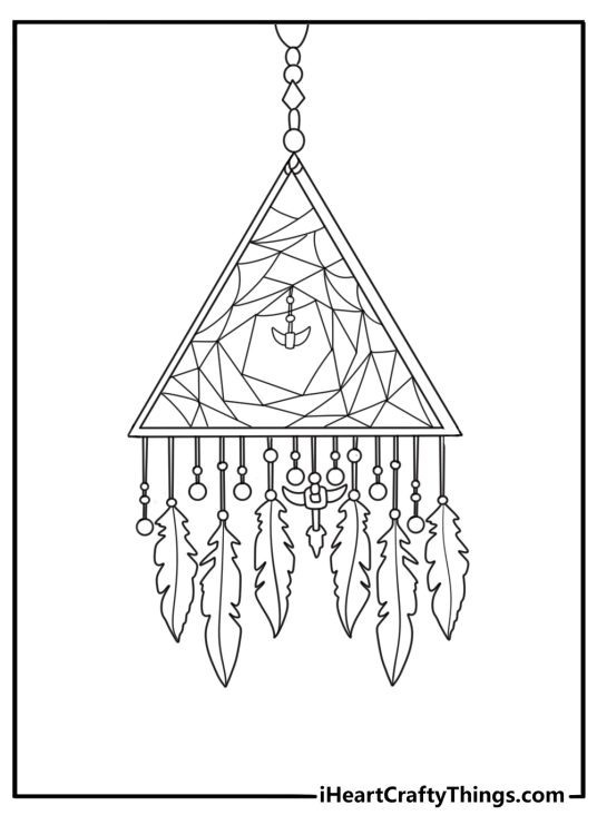 Geometric dream catcher with triangle web simple coloring page download