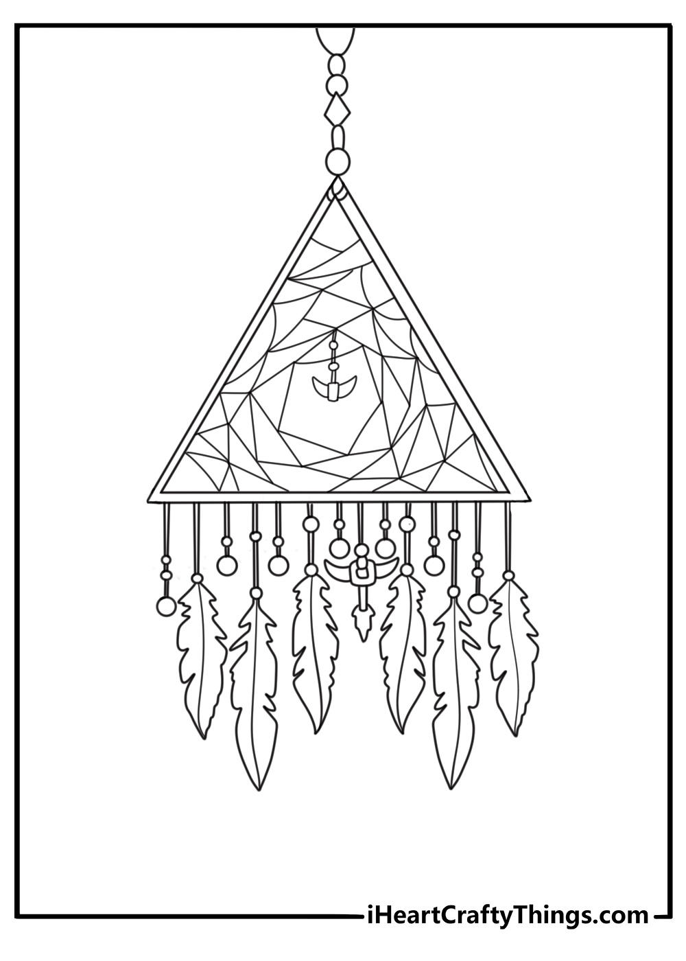 Geometric dream catcher with triangle web simple coloring page download