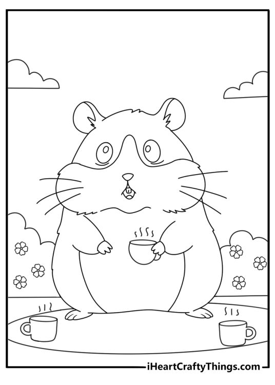 Hamster in teacup cozy scene Hamster coloring page
