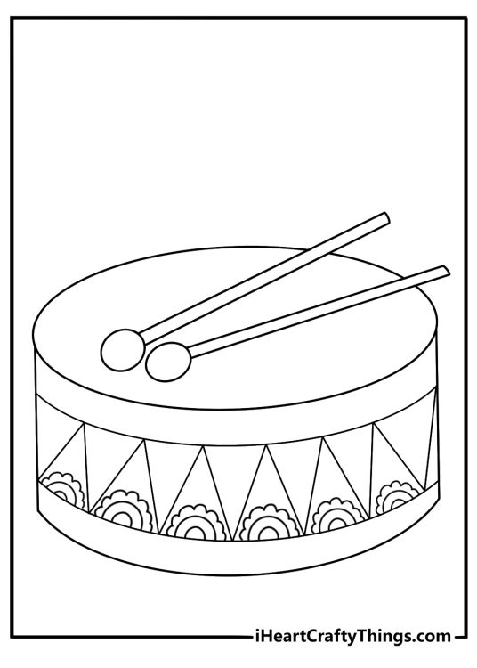 Hand drum with mallet coloring page with circle patterns easy printable