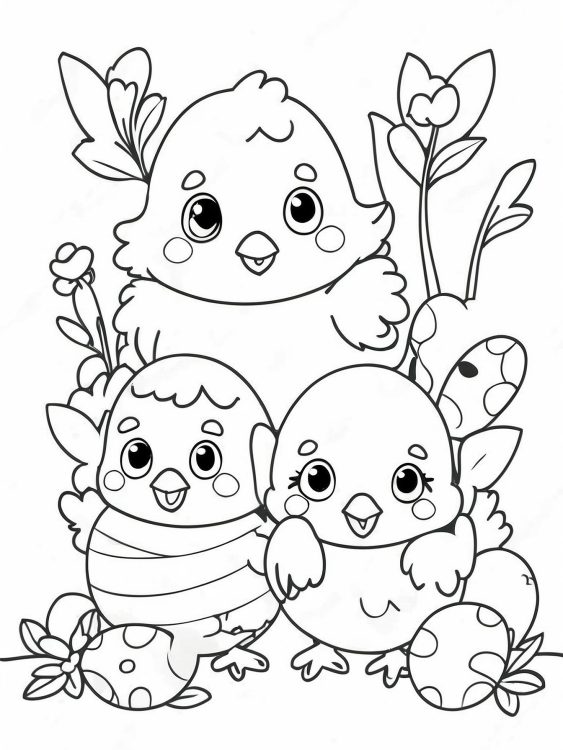 Happy Easter Chicks Coloring Page