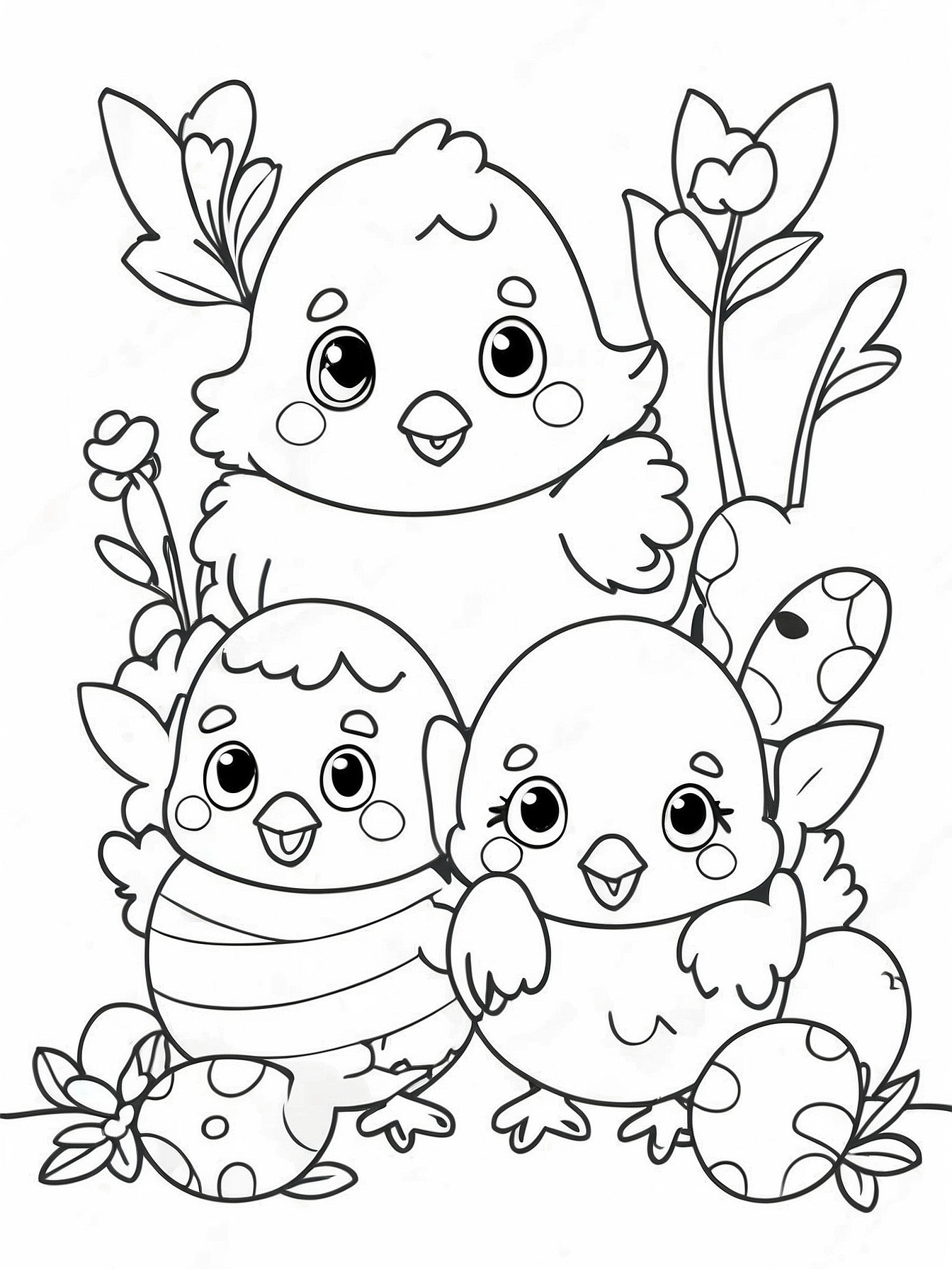 Happy Easter Chicks Coloring Page