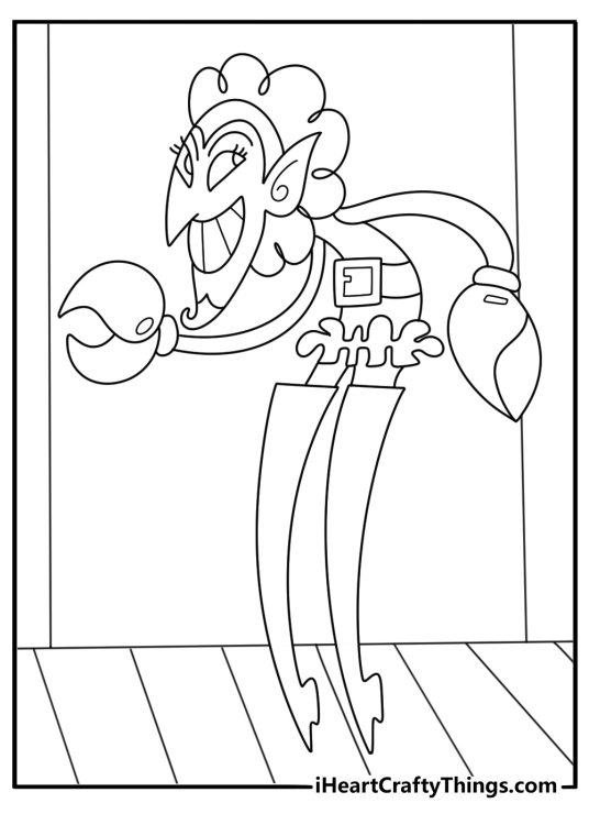 Him standing in a dark room with claw hands spooky printable coloring sheet