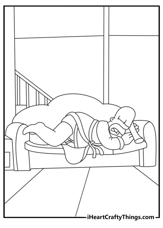 Homer Simpson asleep on couch easy printable coloring page
