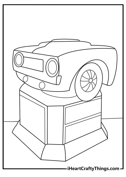 Hot Rod at car show with trophy stand printable coloring sheet