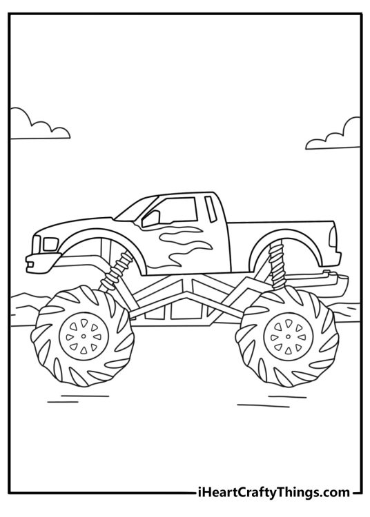 Hot Rod monster truck with lifted suspension coloring page