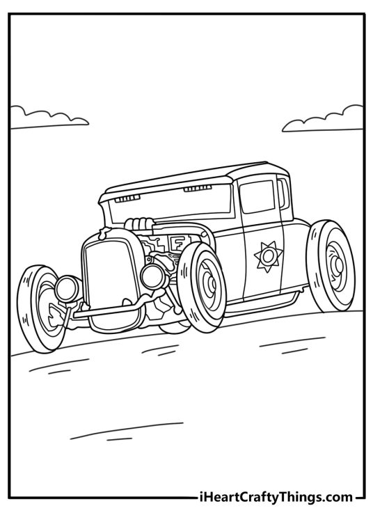 Hot Rod police style custom car fun coloring printable