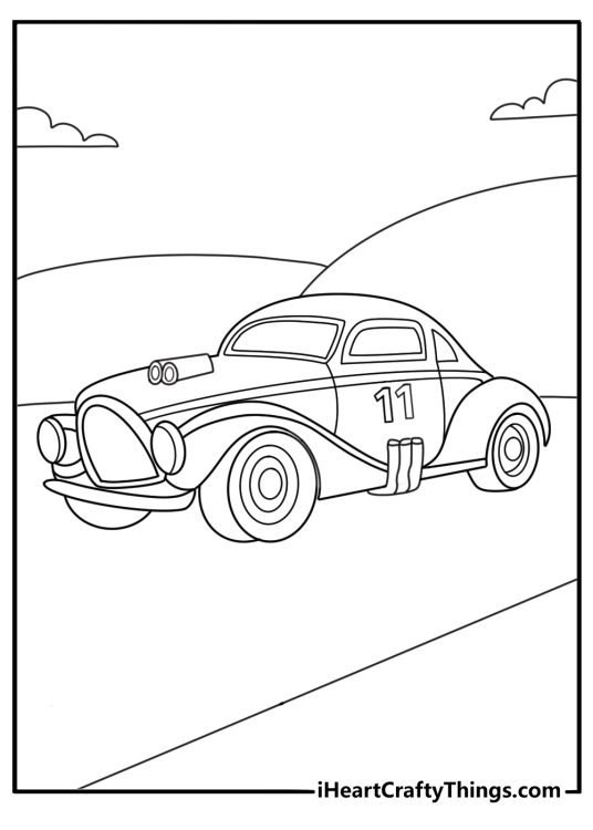 Hot Rod with racing number on door simple printable page
