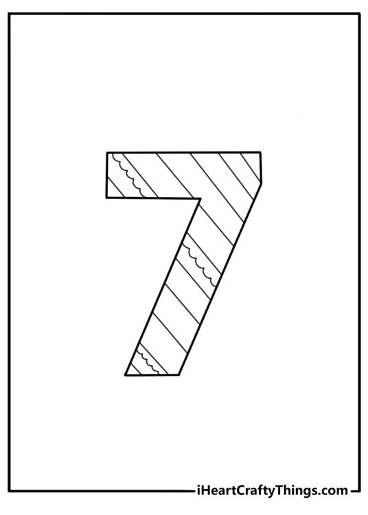 Jumbo single number coloring page big number 7 with pattern lines for beginners download