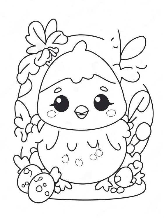 Kawaii Chick Easter Coloring Page for Kids