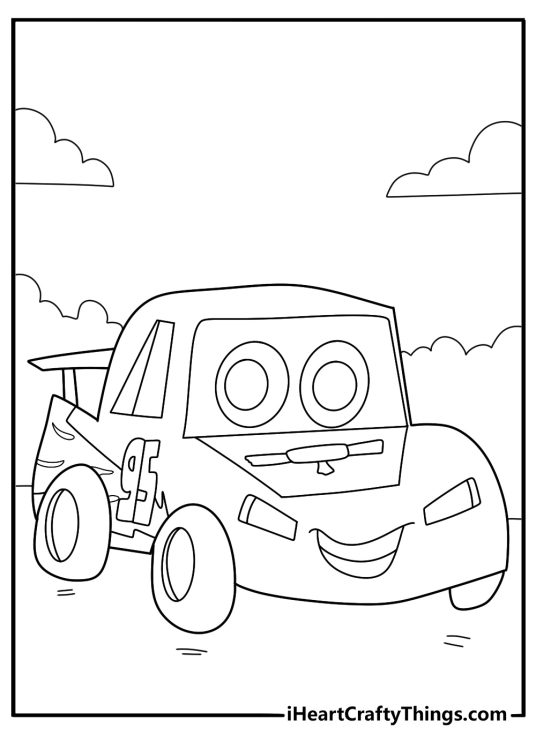 Kawaii Lightning McQueen with big round eyes fun coloring page