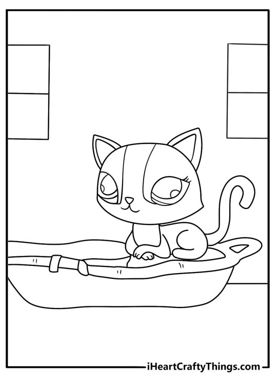 Kawaii Littlest Pet Shop printable with a baby kitten curled up in a pet bed