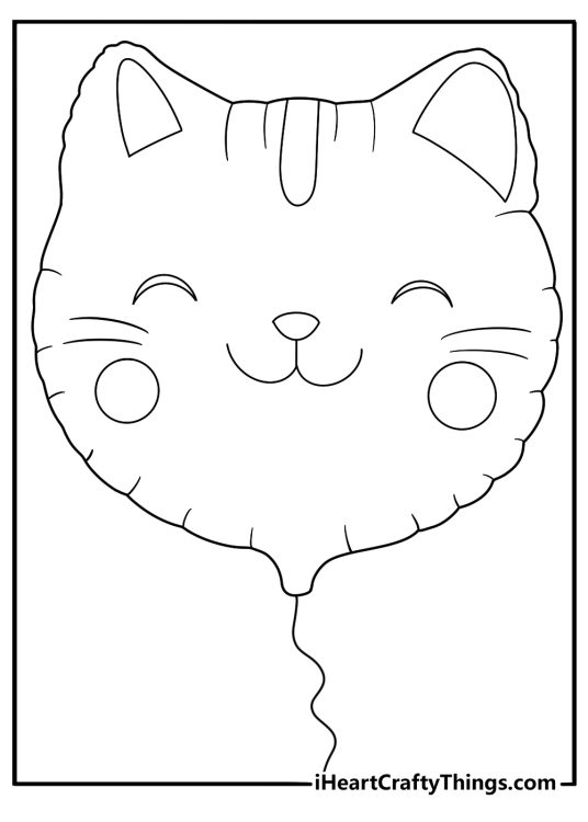 Kawaii balloon cat head with simple lines cute coloring page