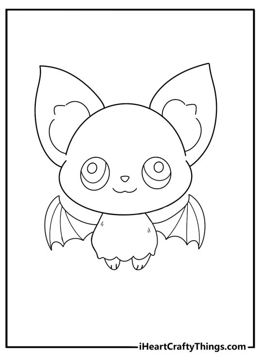 Kawaii bat coloring sheet tiny body big ears friendly for children