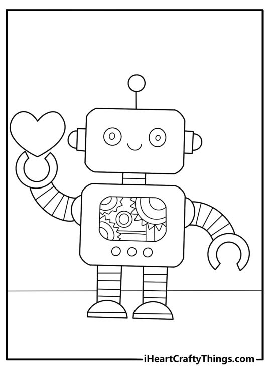 Kawaii robot coloring page for kids with tiny antenna and round body