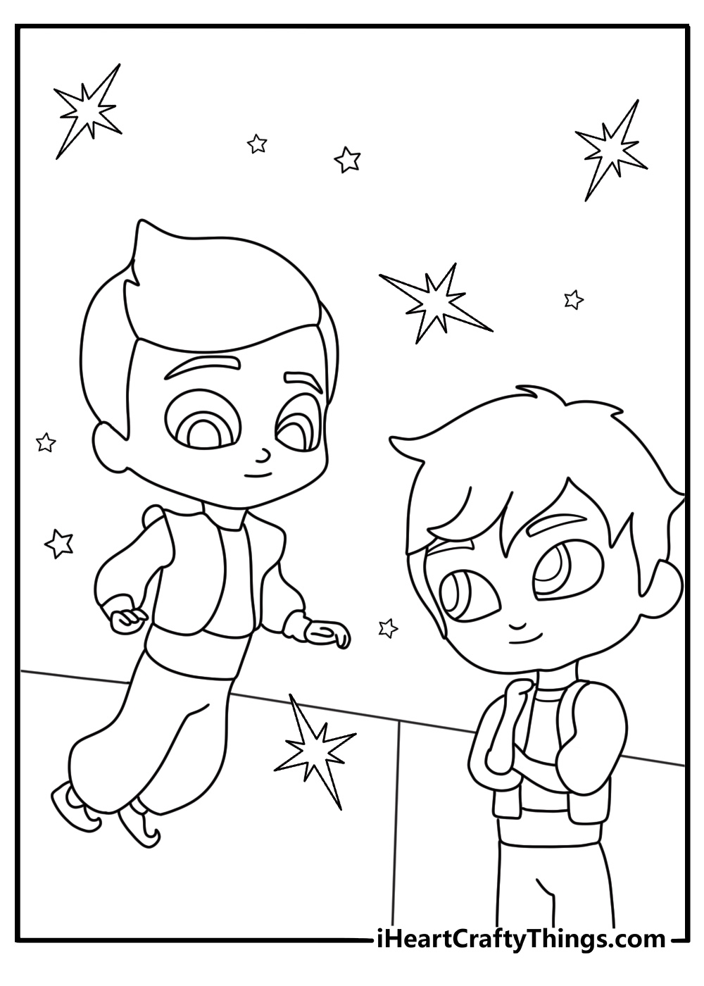 Kaz uses his magic beside Zac in this Shimmer and Shine coloring sheet