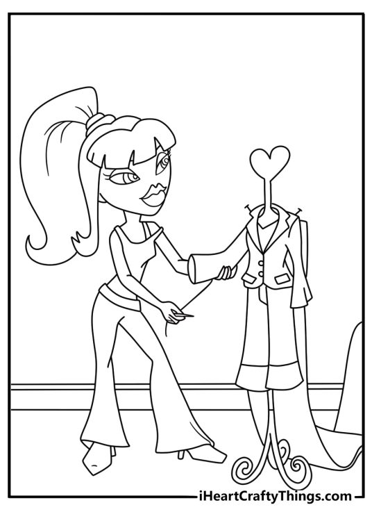 Kids can color Jade designing clothes at a sewing table