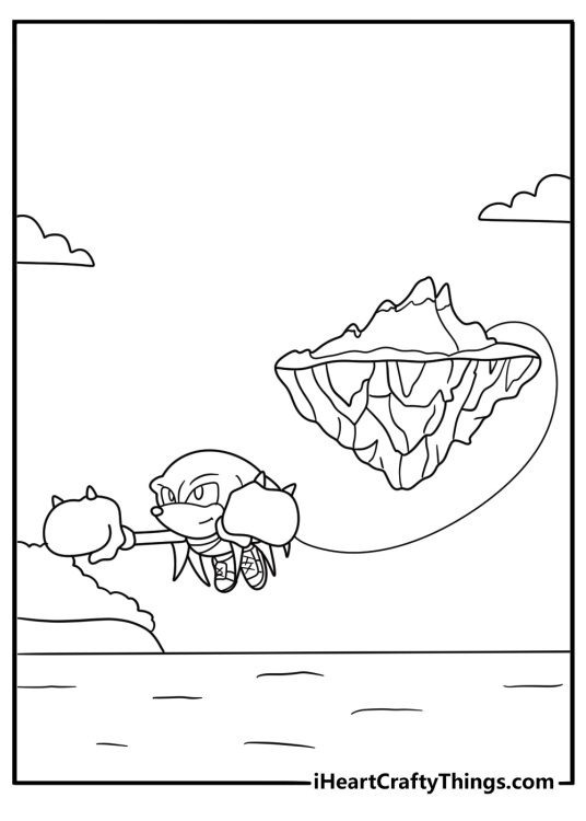 Knuckles gliding over floating island detailed sonic coloring sheet pdf