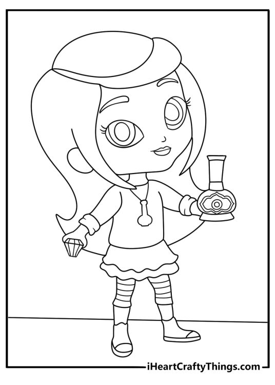 Leah opens a genie bottle in this simple coloring sheet for kids