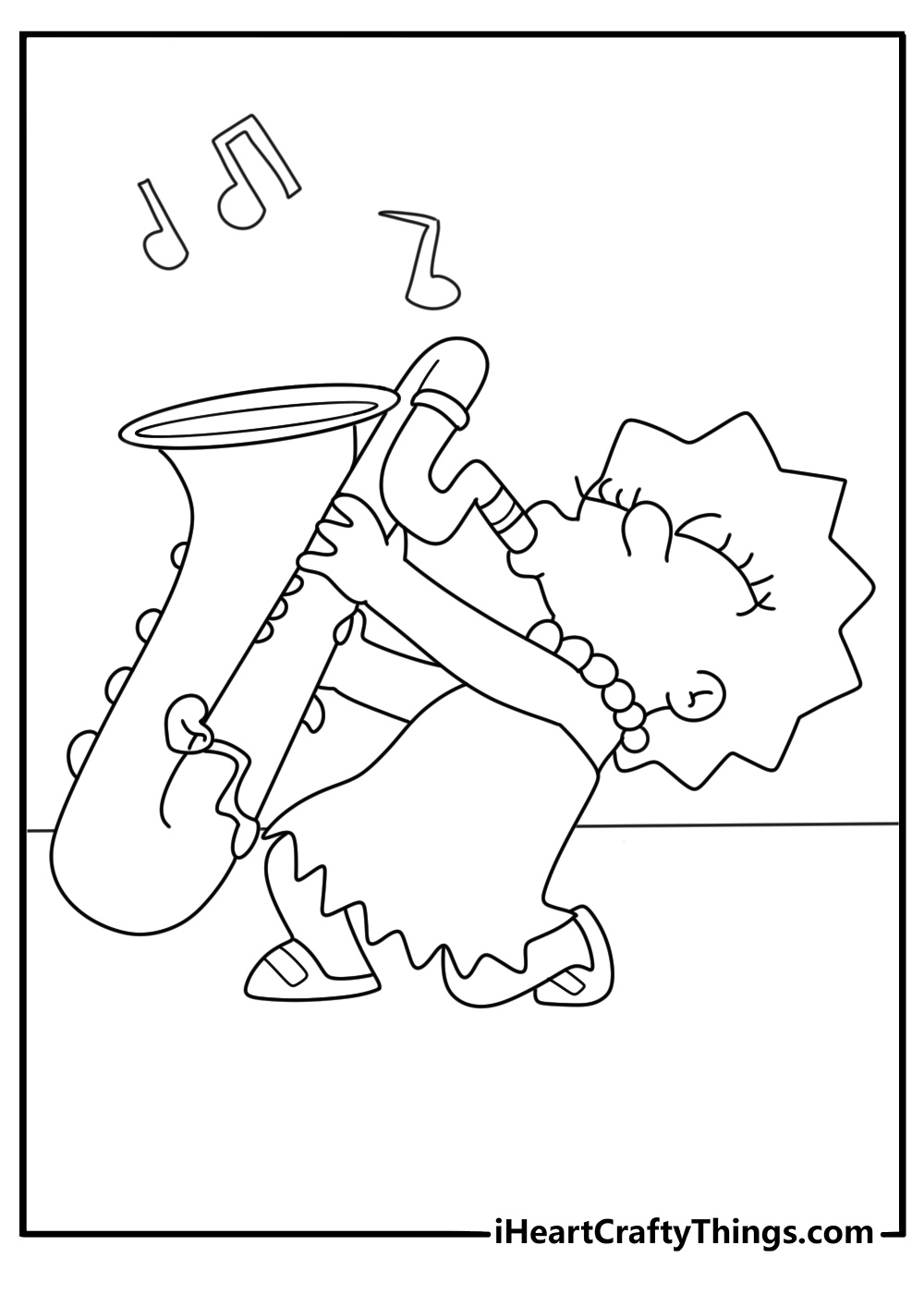 Lisa Simpson playing saxophone music printable coloring page