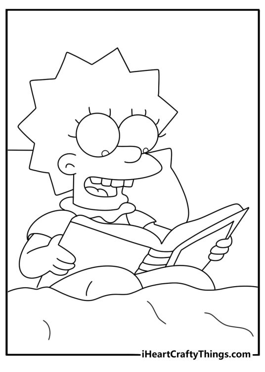 Lisa Simpson reading books in bedroom coloring page