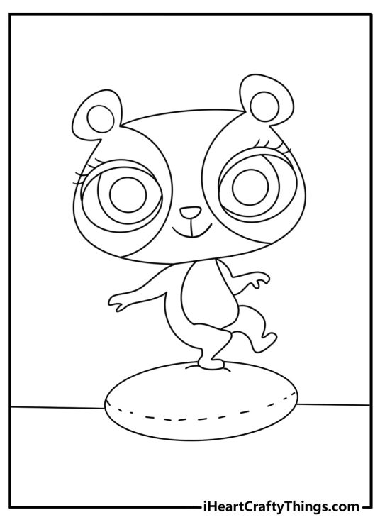 Littlest Pet Shop coloring page with Penny Ling practicing balance on a round cushion