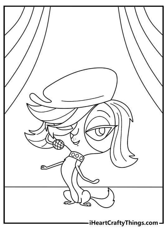 Littlest Pet Shop coloring page with Zoe Trent singing in a pet talent show