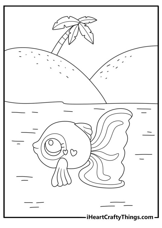 Littlest Pet Shop coloring pages printable free with a fish swimming through castle ruins