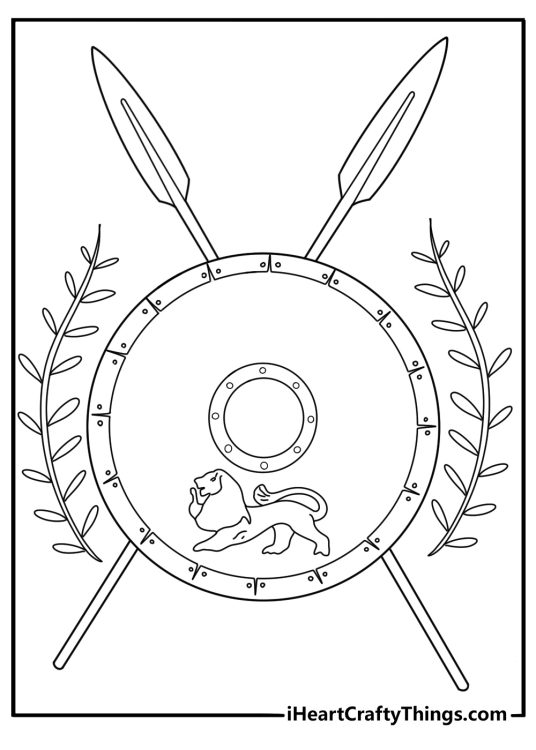 Maccabee shield with olive branches heritage theme detailed coloring page for adults