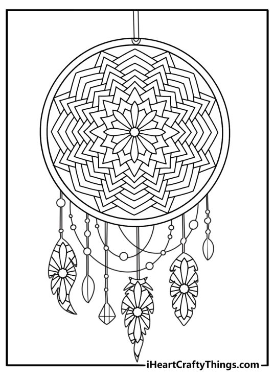 Mandala dream catcher with layered petals detailed coloring page download