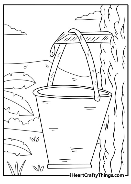 Maple sugaring with wooden taps and buckets coloring page for kids printable