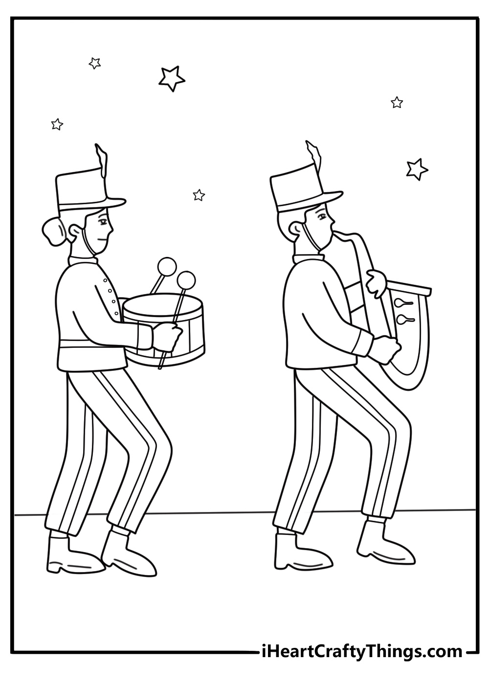 Marching band drummer in uniform coloring page