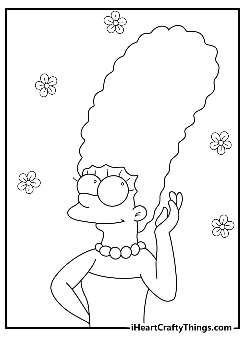 Marge Simpson with tall blue hair close view coloring sheet