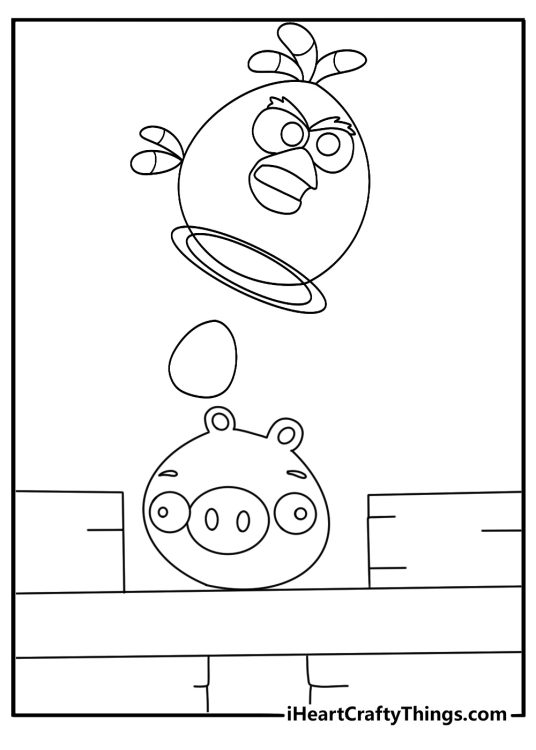 Matilda dropping an egg bomb over a tall pig tower coloring page download
