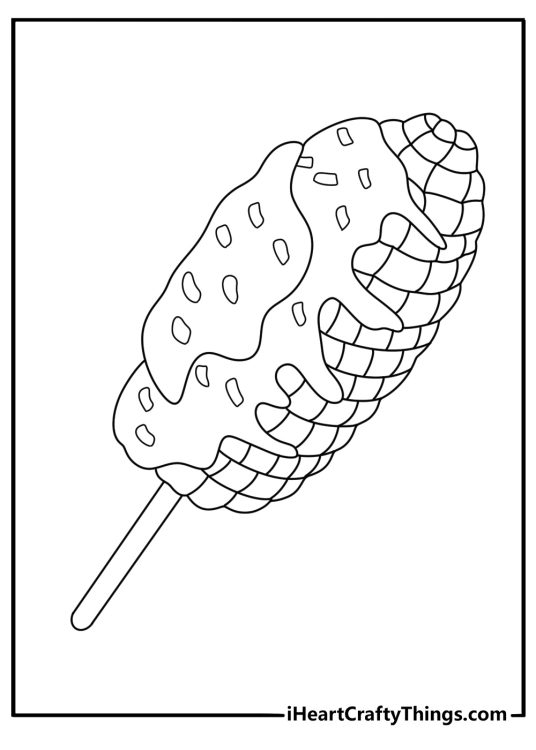 Mexican coloring page with elote on a stick topped with cheese