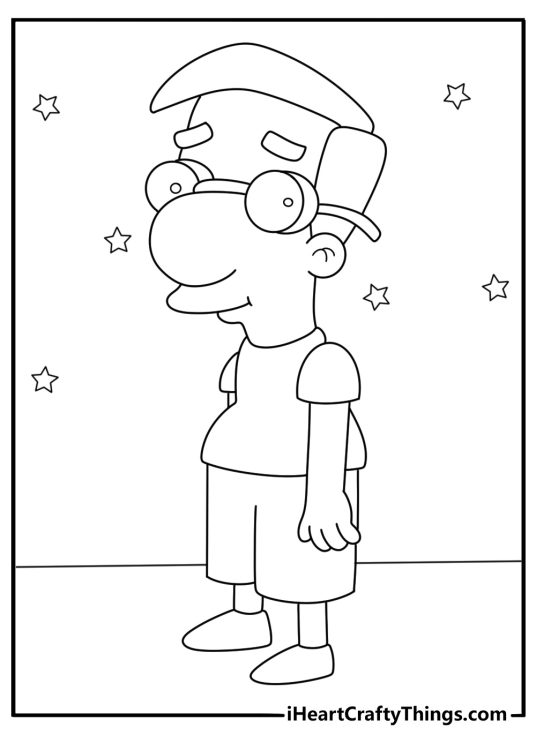 Milhouse Van Houten with large glasses simple coloring sheet