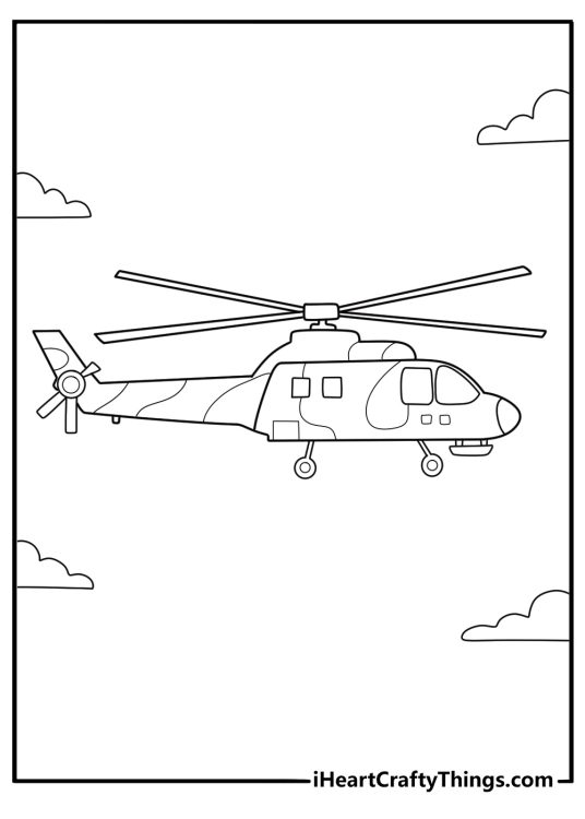 Military helicopter in flight coloring sheet easy